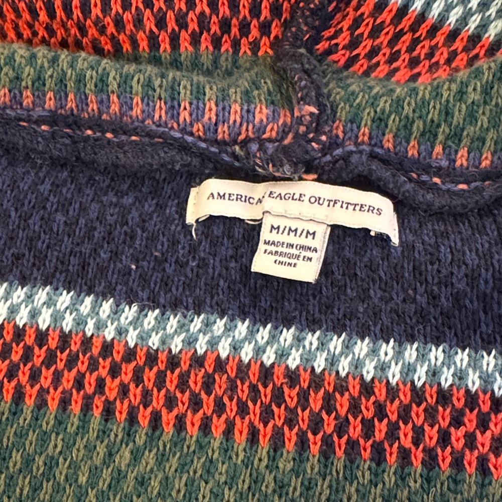 American Eagle Multicolor Baja Pullover Hooded Knit Sweater Women's M - Picture 4 of 10